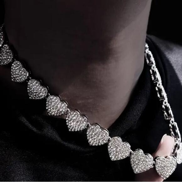 Silver Crystal Heart Paved Necklace - Picture 5 of 8